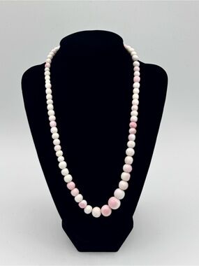 Vintage Single Strand Stone Bead Necklace Pink White Swirl 20"